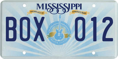 MS license plate BOX012