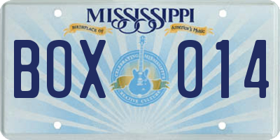 MS license plate BOX014