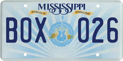 MS license plate BOX026