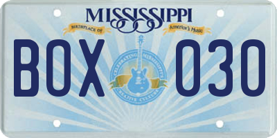 MS license plate BOX030