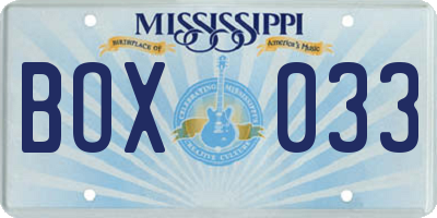 MS license plate BOX033