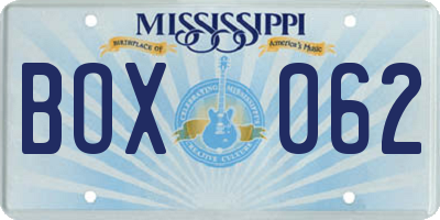 MS license plate BOX062