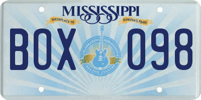 MS license plate BOX098