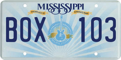 MS license plate BOX103