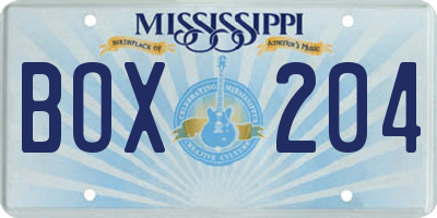 MS license plate BOX204