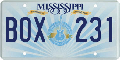 MS license plate BOX231