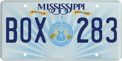 MS license plate BOX283