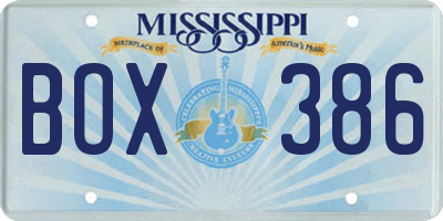 MS license plate BOX386