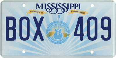 MS license plate BOX409