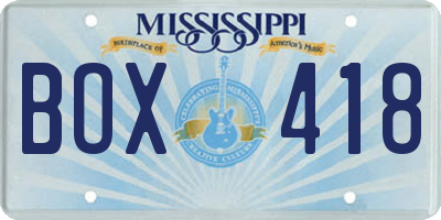 MS license plate BOX418