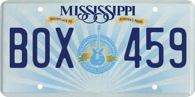 MS license plate BOX459