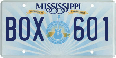 MS license plate BOX601