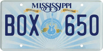 MS license plate BOX650