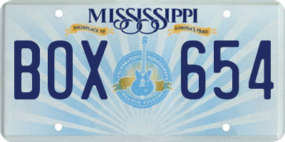 MS license plate BOX654