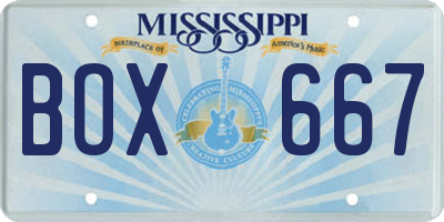 MS license plate BOX667