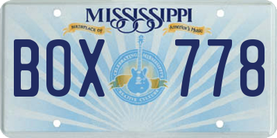 MS license plate BOX778