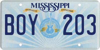 MS license plate BOY203