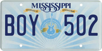 MS license plate BOY502
