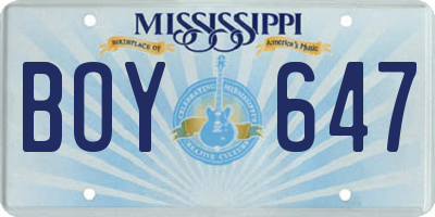 MS license plate BOY647