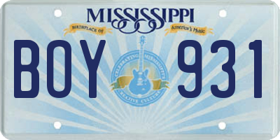 MS license plate BOY931