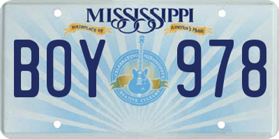 MS license plate BOY978