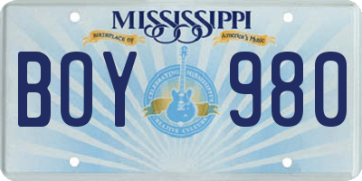MS license plate BOY980