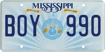 MS license plate BOY990