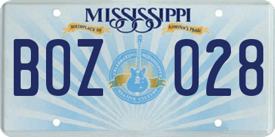 MS license plate BOZ028