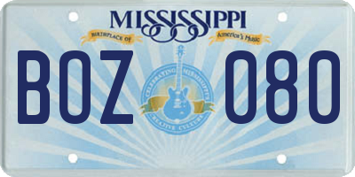 MS license plate BOZ080