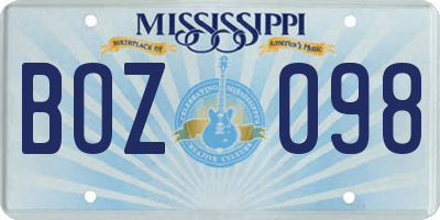 MS license plate BOZ098