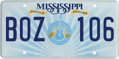 MS license plate BOZ106