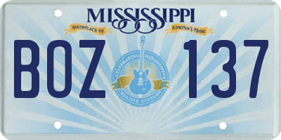 MS license plate BOZ137