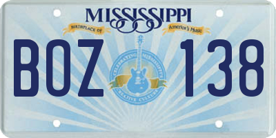 MS license plate BOZ138