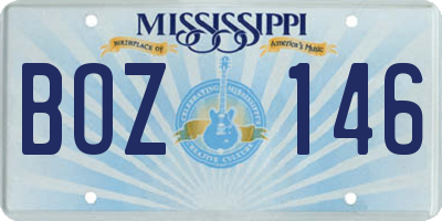 MS license plate BOZ146