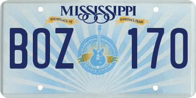 MS license plate BOZ170