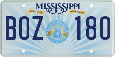 MS license plate BOZ180