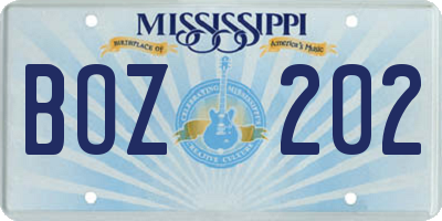 MS license plate BOZ202