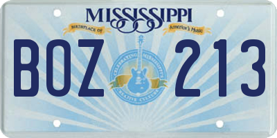 MS license plate BOZ213