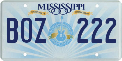 MS license plate BOZ222