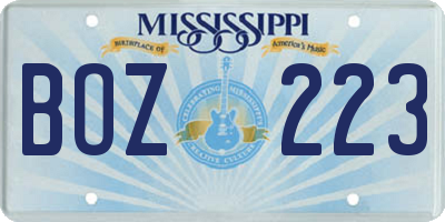 MS license plate BOZ223