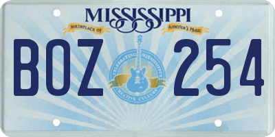 MS license plate BOZ254