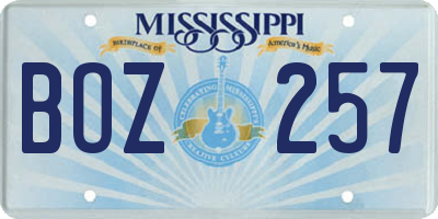 MS license plate BOZ257