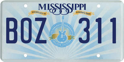 MS license plate BOZ311