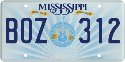 MS license plate BOZ312