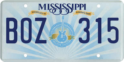 MS license plate BOZ315