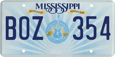 MS license plate BOZ354