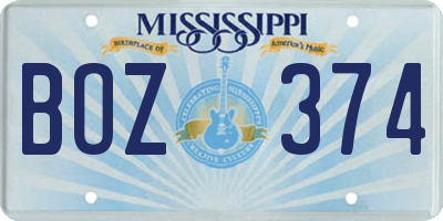 MS license plate BOZ374