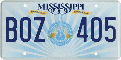 MS license plate BOZ405