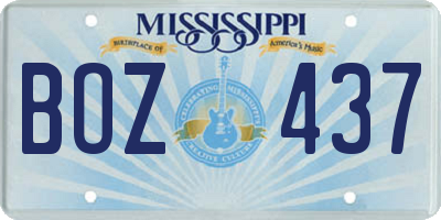 MS license plate BOZ437