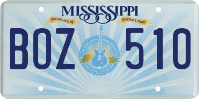 MS license plate BOZ510